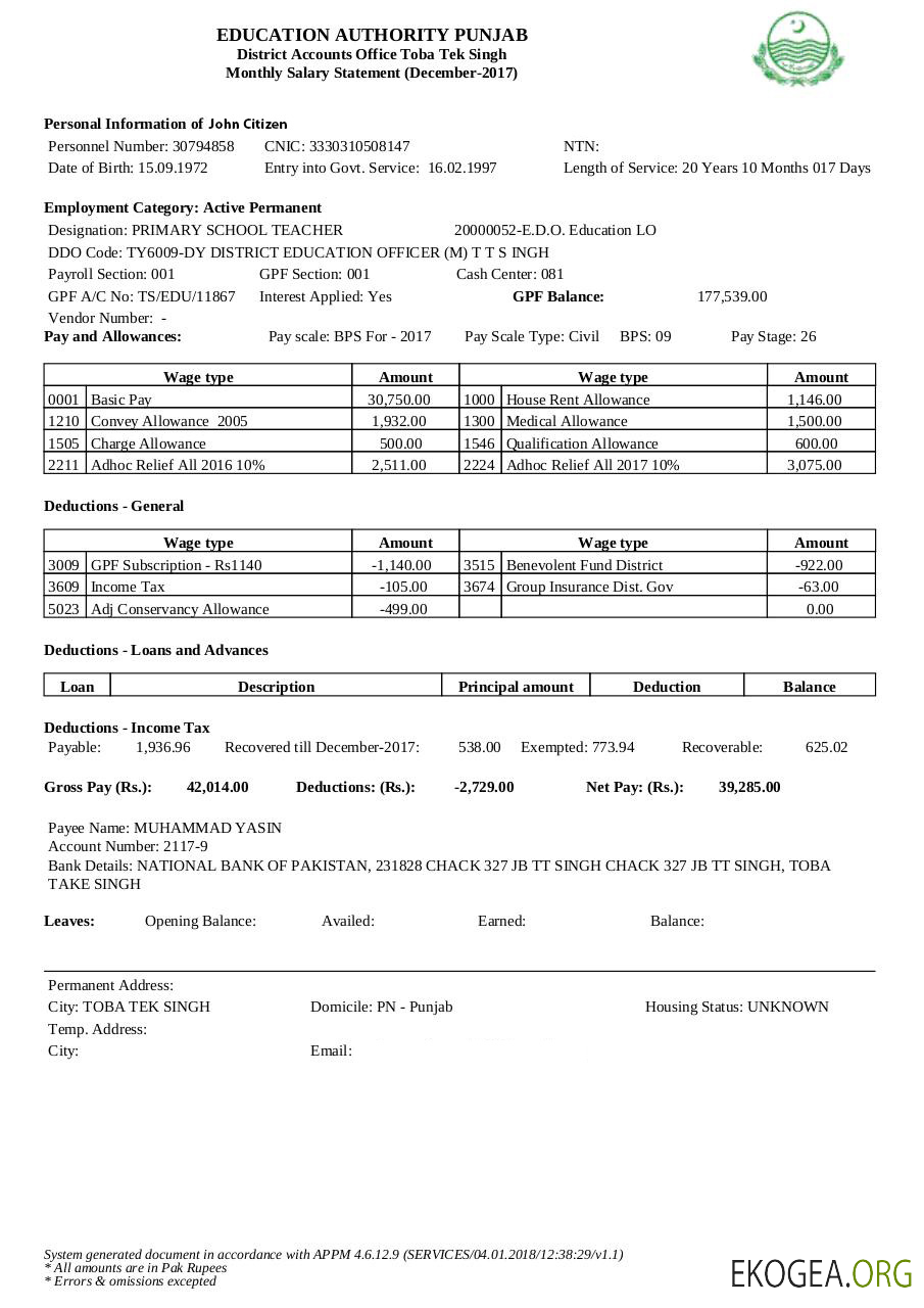 Déclaration mensuelle des salaires de l'autorité éducative indienne du Pendjab aux formats Word et PDF